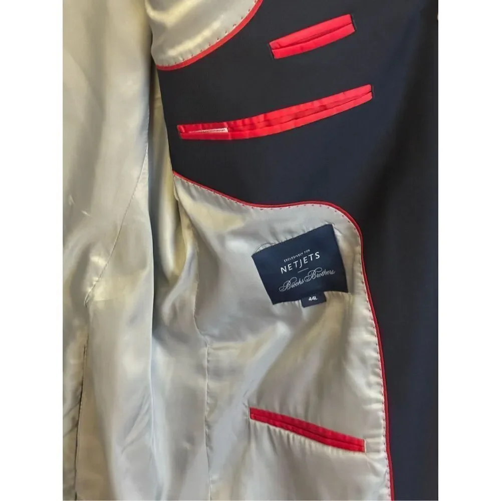 Brooks Brothers x NetJets Jacket Uniform Blazer Wool Blend Navy Blue Men 44L NWT - Picture 4 of 9